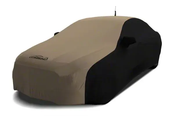 Best Seller Coverking Satin Stretch Indoor Car Cover without Rear Roof Antenna Pocket; Black/Sahara Tan