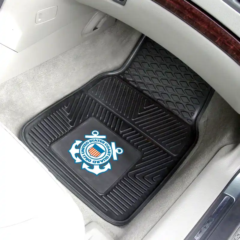 While Supplies Last Vinyl Front Floor Mats with U.S. Coast Guard Logo; Black