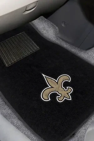 Embroidered Front Floor Mats with New Orleans Saints Logo; Black Special Offer