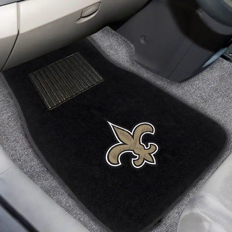 Embroidered Front Floor Mats with New Orleans Saints Logo; Black Special Offer
