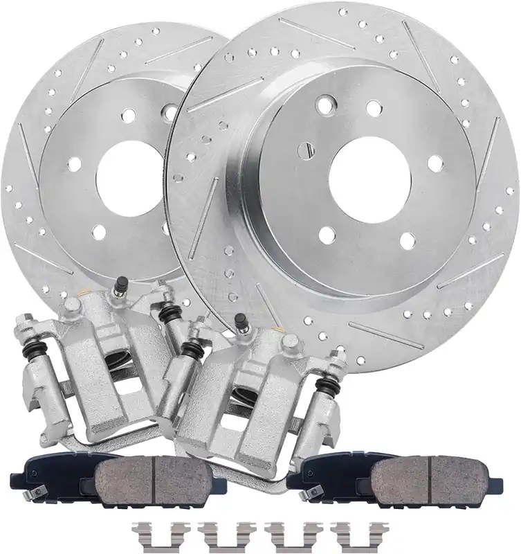 Editor’s Pick 6pc Rear Drilled Slotted Rotors Calipers Ceramic Brake Pads Kit