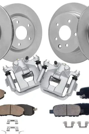 10pc Front & Rear Disc Rotors Calipers Ceramic Brake Pads Kit Warranty Included