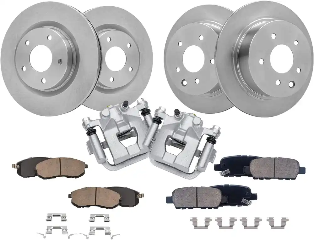 10pc Front & Rear Disc Rotors Calipers Ceramic Brake Pads Kit Warranty Included