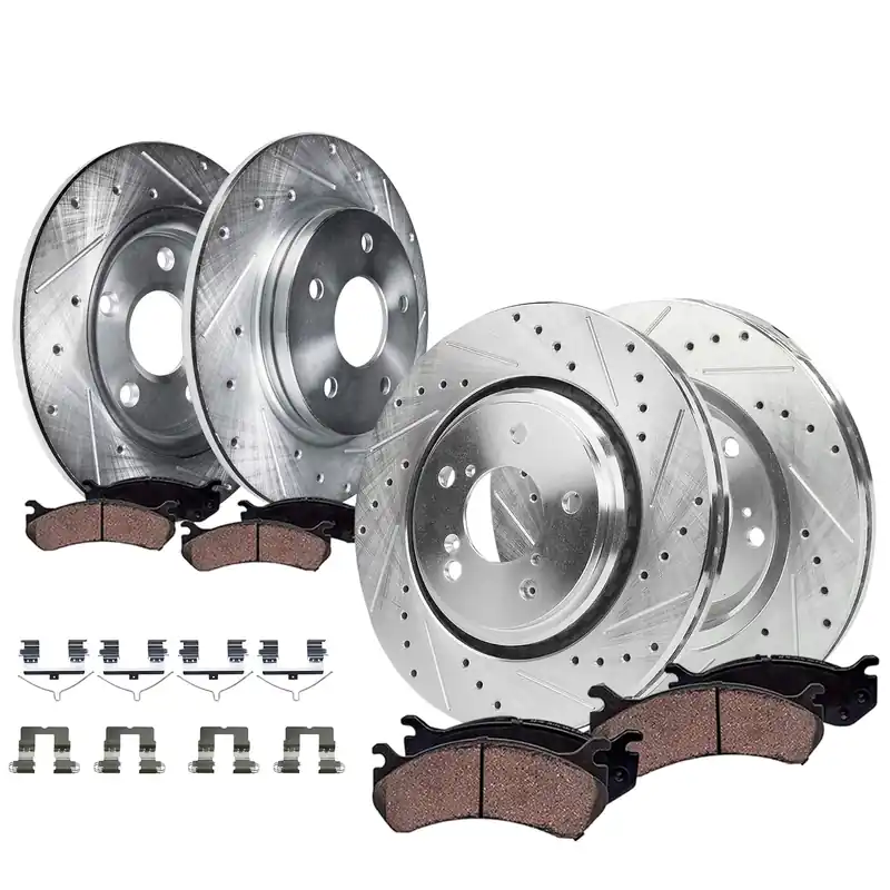 8pc Front & Rear Drilled Slotted Rotors and Ceramic Brake Pads Kit Affordable