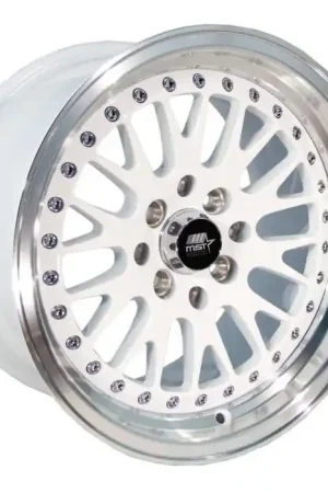 Brand New Mst Mt10 Wheel 15x8 4x100 & 4x114.3 White w/ Machined Lip 25mm