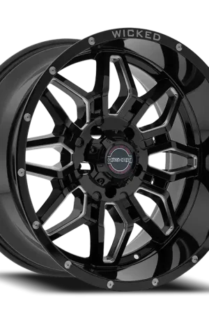 Same Day Shipping Wicked Offroad W909B Wheel 20x9 6x139.7 Gloss Black Milled 0mm