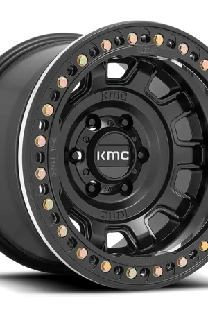 Same Day Shipping Kmc Km236 Tank Beadlock Wheel 17x9 6x139.7 Satin Black -38mm - FREE T-SHIRT INCLUDED!
