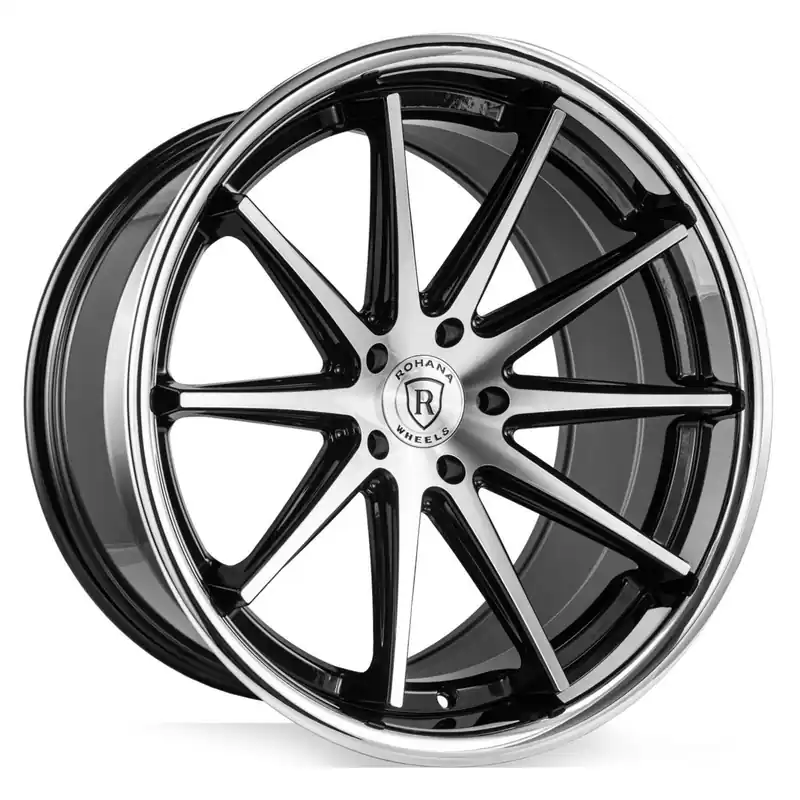 Free Shipping Rohana Rfc10 Wheel 20x9 5x112 Machine Black w/ Chrome Lip 35mm - FREE T-SHIRT INCLUDED!