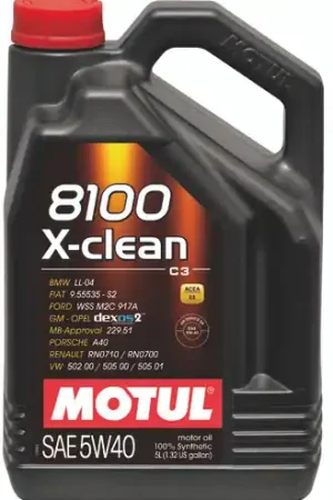 Motul 5L Synthetic Engine Oil 8100 5W40 X-CLEAN C3 -505 01-502 00-505 00-LL04 - 102051 Express Delivery