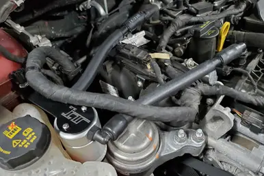 Express Delivery J&L 13-19 Ford Fusion 1.5L EcoBoost Oil Separator 3.0 Passenger Side - Clear Anodized - 3039P-C