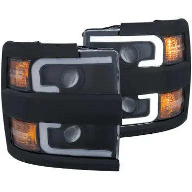 ANZO Projector Headlights With Plank Style Design Black w/Amber 15-17 Chevrolet Silverado 2500/3500 - 111363 Limited Offer