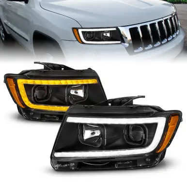 ANZO 11-13 Jeep Grand Cherokee (Factory Halogen Only) Projector Headlights w/Light Bar Swtchbk Black - 111568 Buy Direct