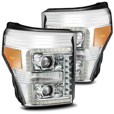 Top Pick AlphaRex 11-16 Ford F-250 SD PRO-Series Projector Headlights Plank Style Design Chrome w/Seq Signal - 880141