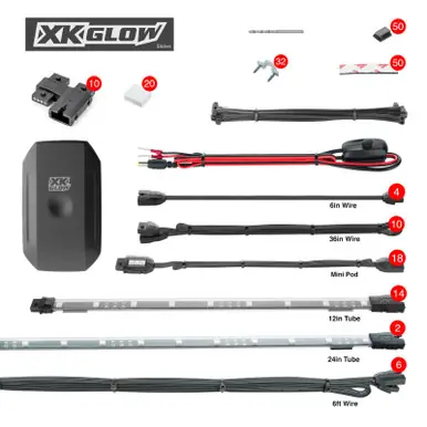 Big Sale XK Glow Tube + 18xPods Million Color XKCHROME App Controlled Offroad UTV Kit 2x24In Tube + 14x12In - XK-UTV-ADV