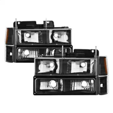 Fan Favorite Xtune Chevy Suburban 94-98 Headlights w/ Corner & Parking Lights 8pcs Black HD-JH-CCK88-AM-BK-SET - 5072221