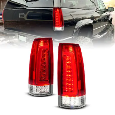 Super Sale ANZO 88-99 Chevy C/K1500/2500/3500 Full LED Light Tube Taillights Chrome Housing Red/Clear Lens - 311484