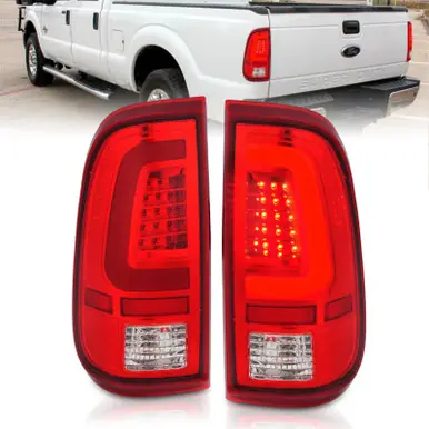 ANZO 2008-2016 Ford F-250 LED Taillights Chrome Housing Red/Clear Lens (Pair) - 311358 Professional Grade