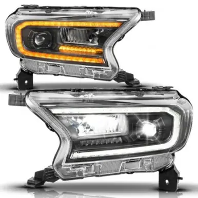 ANZO 19-23 Ford Ranger (Factory Halogen Model) Full LED Proj Headlights Init/DRL/SeqSig Black - Pair - 111632A Trusted Brand