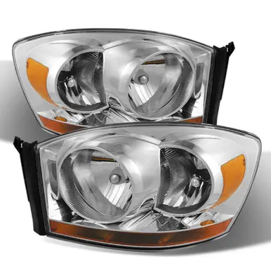 One Day Deal Xtune Dodge Ram 06-08 w/ Chrome Bezel & Amber Bar Headlights Chrome HD-JH-DRAM06-AM-C - 9026089