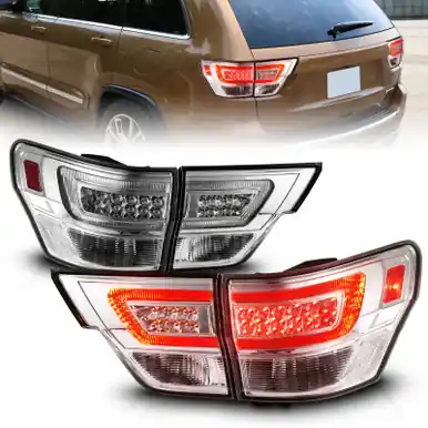 ANZO 11-13 Jeep Grand Cherokee LED Taillights w/ Lightbar Chrome Housing/Clear Lens 4pcs - 311441 Fresh Stock