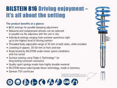 Time-Limited Bilstein B16 13-16 BMW 320i / 328i / 335i xDrive Front and Rear Performance Suspension System - 48-245463