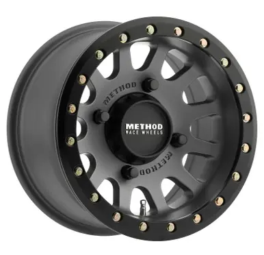 Genuine Method MR401 UTV Beadlock 14x7 / 4+3/13mm Offset / 4x156 / 132mm CB Titanium Wheel- Matte Black Ring - MR40147046843B