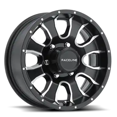 Budget Raceline 860M Mamba 16x6in / 8x165.1 BP / 0mm Offset / 4.90mm Bore - Black & Machined Wheel - 860M-66080